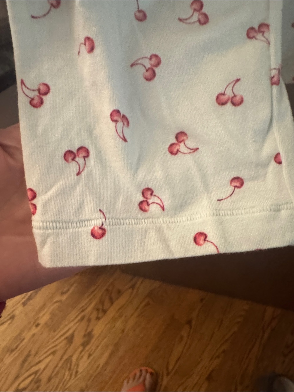 SKIMS Cream Long-Sleeve Pajama Top & Shorts with Red Cherry Motif - Picture 3 of 5